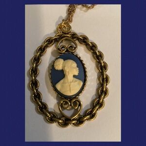 Blue and gold, beautiful cameo necklace.